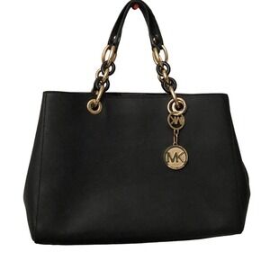 Michael Kors 30S3TCYS2L Cynthia Medium Satchel Black / 001 Calfskin Tote Bag